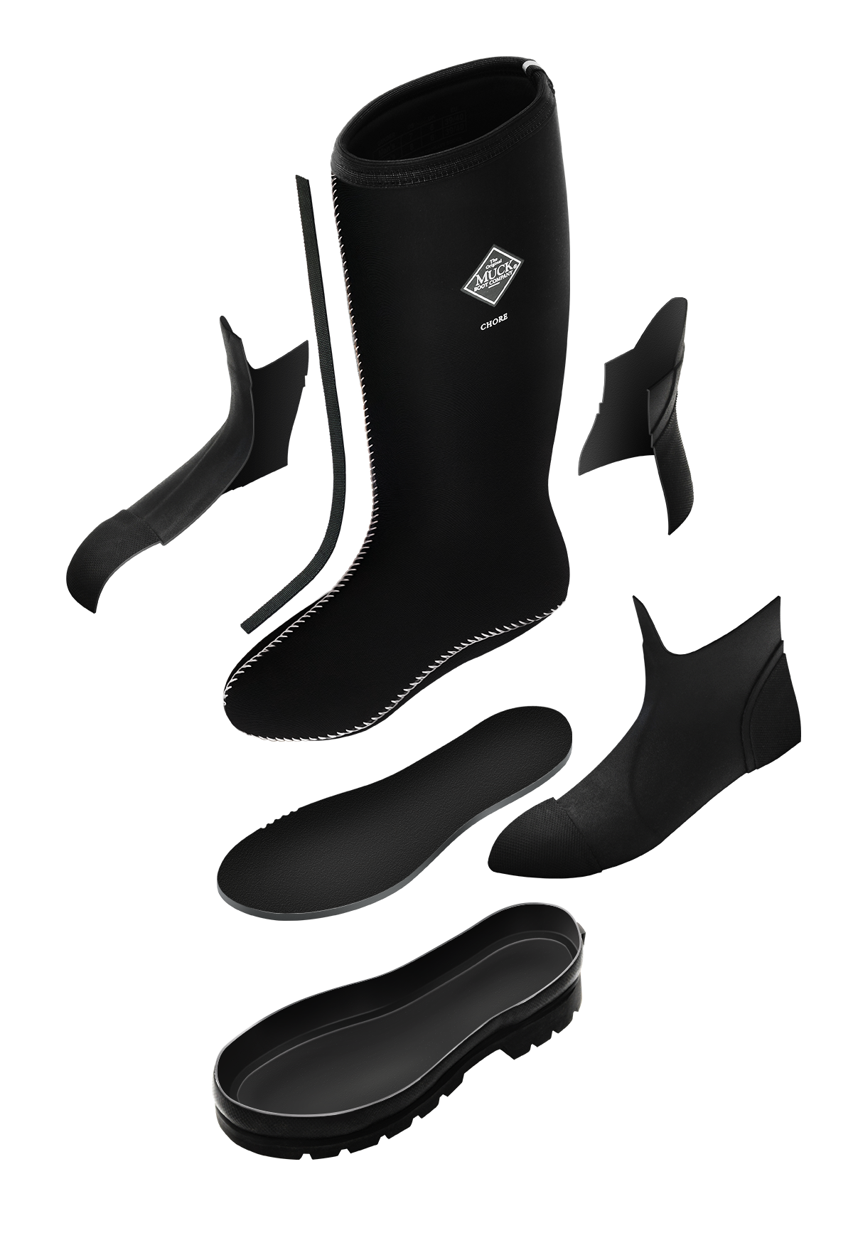 Illustration of deconstructed boot to show how features fit together