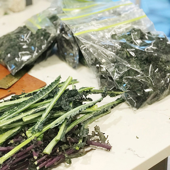 Vegetables being prepped for freezing