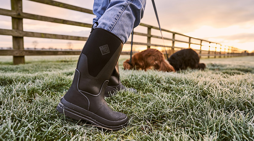 Person Walking dogs while wearing Muck Originals 