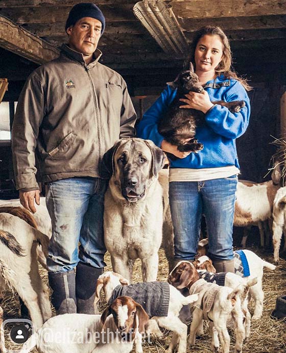 Elizabeth with her dad and their farm animals